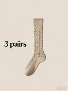 女士麻花针织过膝袜，防滑，保暖，修身，日系风格 - 彩色 - 查看 16