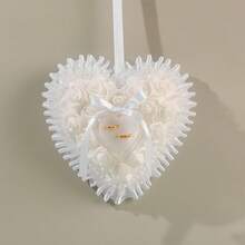 大型纯白极简主义新郎求婚戒指枕，浪漫心形新娘捧花戒指托 - 查看 6