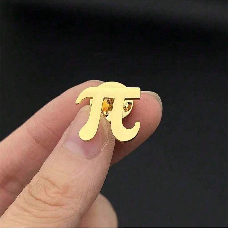 1pc Gold-Plated Pi Symbol Brooch, Stainless Steel Metal Brooch Pin, Mathematics Enthusiast Badge, Academic Jewelry Accessory - Gold - View 1