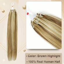 Tóc nối Micro Loop 14-24 inch, tóc thẳng, kiểu nối micro link, tóc thật 100%, highlight vàng, hạt micro vô hình, dày 50 sợi/50g. - S4/27/613 - Xem 4