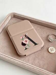 1pc A-Z Letter Foldable Makeup Mirror, Pink Floral Black Letter Portable Travel Makeup Mirror With Stand, Rectangular Desktop Vanity Mirror, Lightweight And Convenient, Personalized Letter Gift Suitable For Mom, Teacher, Girlfriend, Birthday, Mother's Day, Christmas, Graduation, Independence Day, Wedding, Music Festival - Multicolor - View 5