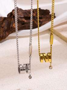 1件不锈钢18K镀金圆盘吊坠项链，钛钢星形圆圈项链，情侣不锈钢首饰 - 銀色 - 查看 2