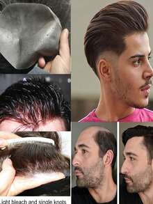 Men's PU Hair Clips, Made Of European Hair, With Dimensions Of 8X10 Inches, Featuring A 0.04mm Fine Leather Hair Replacement System And All V-Shaped Loop Hair Clips - Multicolor - View 6