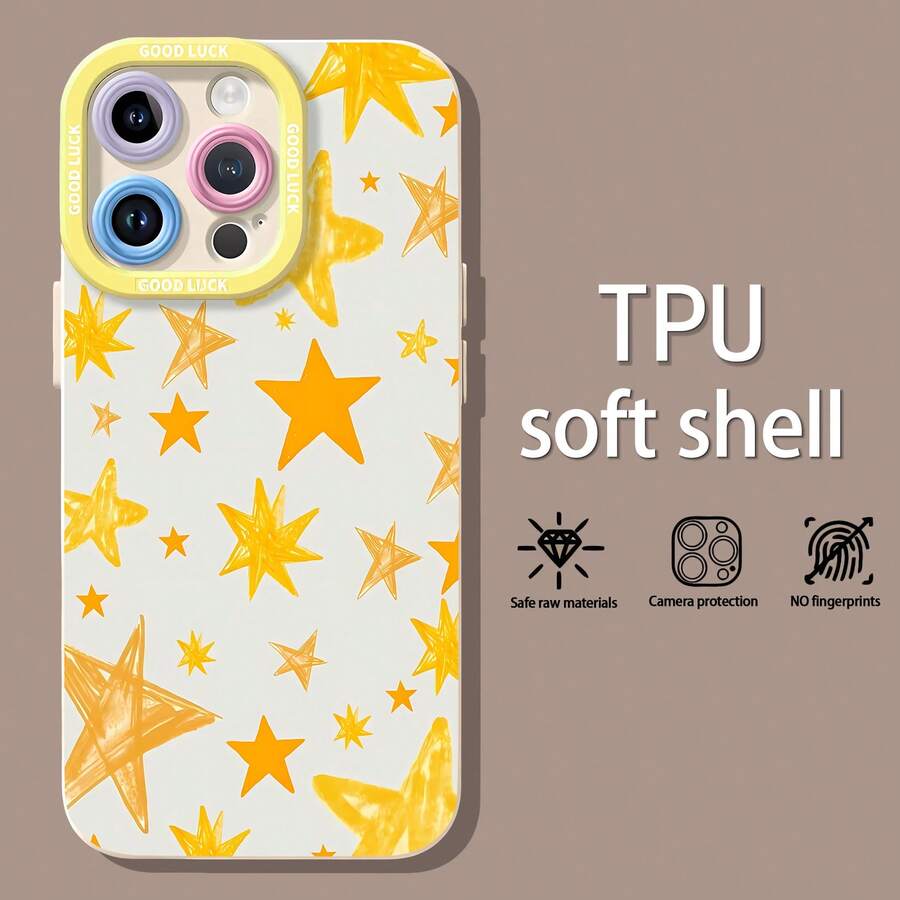 Patrón de estrellas amarillas sobre fondo blanco.funda de teléfono Fundas compatibles con ,Apple,VIVO,OPPO,,, y Honor.Fabricadas en silicona TPU,ofrecen protección contra golpes y caídas. - Blanco - Ver 1
