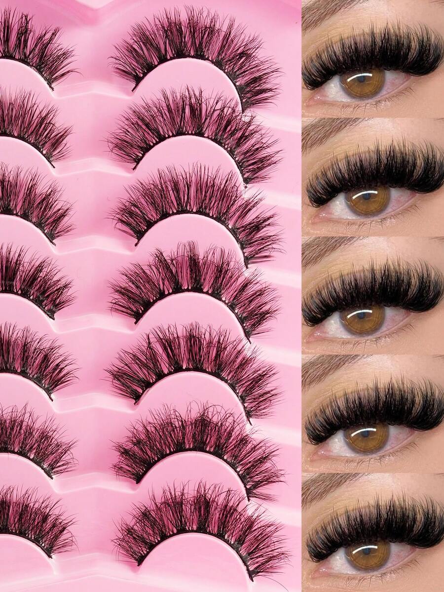 7对自然3D蓬松柔软一体式假睫毛，易于佩戴 - 查看 1