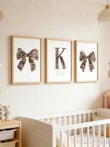 3pcs Personalized Custom Canvas Painting, Custom Name Leopard Print Cheetah Pattern Letter Butterfly Decorative Painting, Personalized Gift For Girls Room Bedroom Decor, Children Friends Birthday Gift, Unframed - Multicolor - View 4