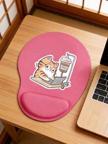Alfombrilla de ratón con reposamuñecas antideslizante, diseño de gato bebiendo café, diseño ergonómico con reposamuñecas, accesorio y decoración de escritorio de oficina, alfombrilla de ratón de piel sintética, alfombrilla de ratón cómoda con reposamuñecas suave, alfombrilla de escritorio de computadora, almohadilla para teclado de oficina, protector de escritorio, adecuada para base antideslizante, gaming, antideslizante, computadora, portátil, oficina y uso doméstico, recuerdo de temporada de graduación, adecuada para oficina y gaming, una idea de regalo festivo perfecta - Multicolor - Ver 1
