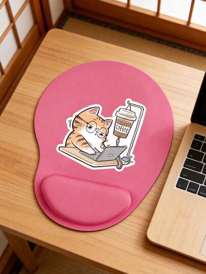 Alfombrilla de ratón con reposamuñecas antideslizante, diseño de gato bebiendo café, diseño ergonómico con reposamuñecas, accesorio y decoración de escritorio de oficina, alfombrilla de ratón de piel sintética, alfombrilla de ratón cómoda con reposamuñecas suave, alfombrilla de escritorio de computadora, almohadilla para teclado de oficina, protector de escritorio, adecuada para base antideslizante, gaming, antideslizante, computadora, portátil, oficina y uso doméstico, recuerdo de temporada de graduación, adecuada para oficina y gaming, una idea de regalo festivo perfecta