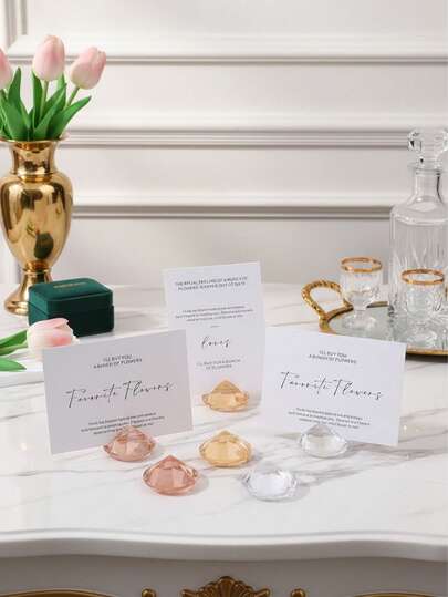 1/3pcs Diamond Acrylic Place Card Holders, Crystal Diamond Shaped Seat Card Clips, Party/Wedding/Dining Table Decor Card Stands