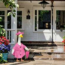 23-Inch Outdoor Garden Lawn Decoration, Spring/Summer Decor, Pink Raincoat Goose Sculpture Decoration Set - A - View 5