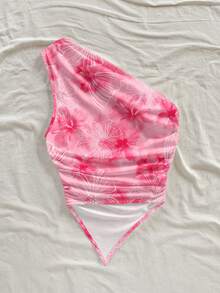 Women's Summer Allover Print Blouse, Random Asymmetric/Asymmetrical Cute Print, Suitable For Beach, Daily Wear And Vacation - Baby Pink - View 4