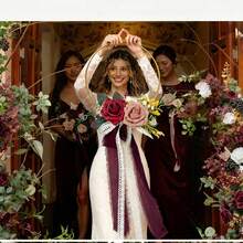 1件人造玫瑰、小麦、绿叶新娘捧花，户外婚礼新娘摄影道具，情人节婚礼派对新娘抛花，仿真玫瑰花环花卉装饰，悬挂式墙饰，婚礼派对桌面家居装饰 - 彩色 - 查看 5