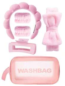 6pcs Luxury Super Soft Fiber SPA Headband And Wristband Set, Facial Wash Headband, Makeup Headband, Skincare Headband, Velvet Fluffy Sponge Headband, Soft Absorbent Towel Cloth Scrunchie, Suitable For Skincare, Makeup Removal, Bathing, For Women - 多色 6 - 查看 2