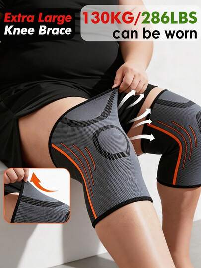 RPPR 2件/1双 - 特大号高弹针织压缩护膝套，透气舒适，加大码护膝，男女通用，最大承重286磅（约130公斤），黑/灰色