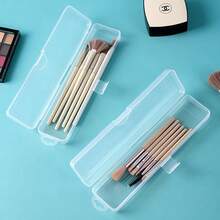 1 pieza Soporte para brochas de maquillaje/Caja de almacenamiento para cepillo de dientes y pasta de dientes, organizador portátil a prueba de polvo para rubor, sombra de ojos y lápiz de cejas para viajes - transparente - Ver 2