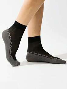 10双装休闲百搭日常黑色防滑透气女士中筒袜、踝袜、隐形袜 - 彩色 - 查看 3