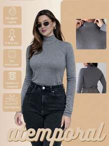 Women's Thermal Base Layer Sweater, Basic Turtleneck Style, Long Sleeves, High Neck, Elegant And Comfortable. - 黑色 - 查看 4