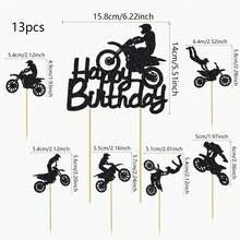 1/13pcs Motorcycle Happy Birthday Cake Topper Black Flash Cake Pick Dirt Bike Birthday Party Cake Decoration Motocross Sports Theme Cake Topper - View 17