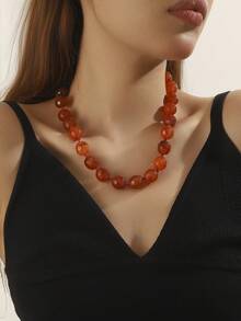 1 件波西米亚风格圆形几何树脂云朵效果串珠项链，带金属扣，手工珠宝，适合节日或日常佩戴 - 雲彩打結珠子項鍊 - 查看 34