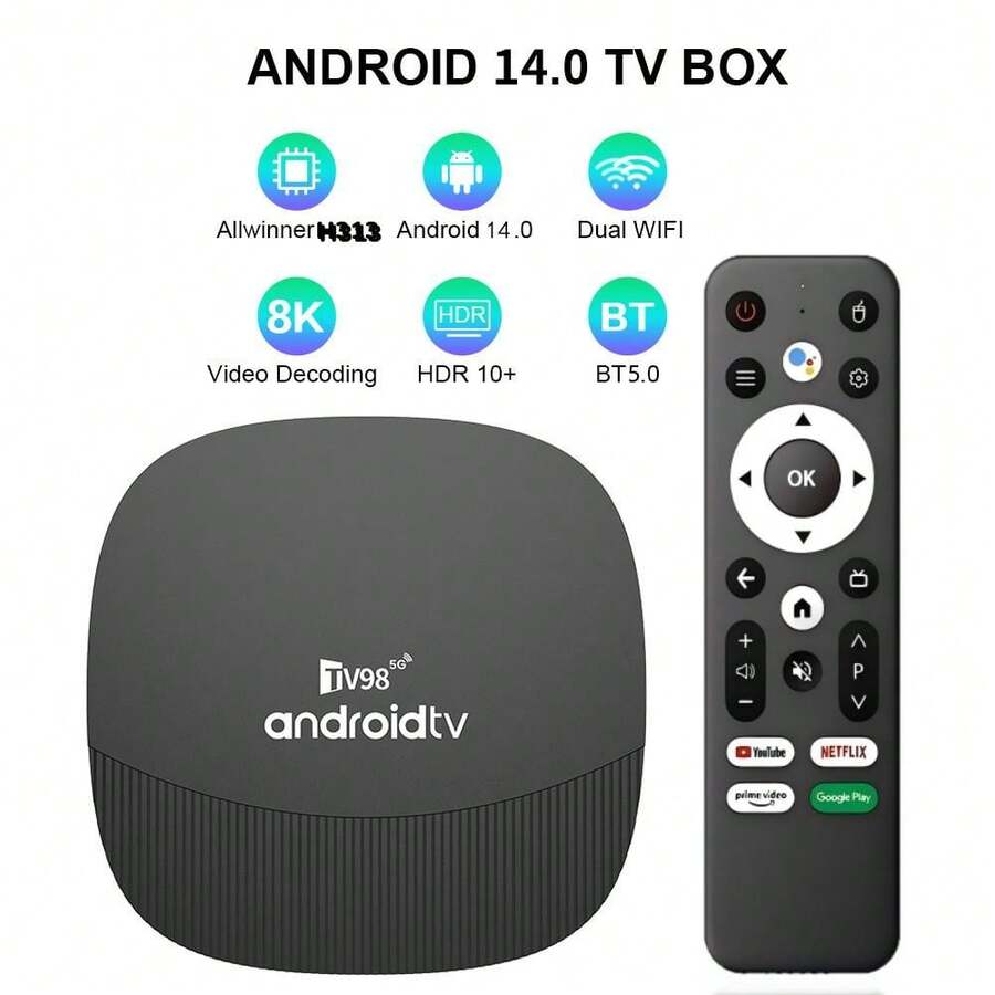 Q96 OHP 64G 4K Ultra HD Android TV Box, Allwinner H313 Chip, Supports 4G/5G WiFi, Voice Remote Control, OTA Update, Pre-Installed Apps, Compatible With Displays & TVs, Smartphone Screen Mirroring, Suitable For Household Use