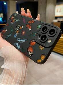 Butterfly Painted Anti-Drop Precision Hole Black Fashionable Minimalist Anti-Drop Phone Case Compatible With IP 17/IP 17PRO/ Ip16/Ip 15 XR /7/8 /Ip 16 Promax /Ip 13 Case/Caseiphone15Promax/12PROMAX/13PROMAX/14PROMAX 13 14 11 12p14 P11 P12 XS.XR /78P.78GES2 Compatible Galaxy 10/9/Note9/12c/Note11pro/Note8Pro/9C/9a/ Anti-Drop Phone Protective Cover - Multicolor - View 3