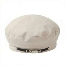 1顶女士金属扣贝雷帽，八角帽，甜美酷炫圆脸英伦复古画家帽，女士贝雷帽 - 卡其色 - 查看 11