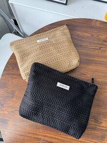 Women's Personalized Wheat Ear Pattern Woven Handbags, Elegant And Simple Design Travel Toiletry Bags, Large-Capacity Cosmetic Storage Bags With Zippers, Portable Storage Bags For Everyday Use, And Stylish And Creative Gifts-Essential For Travel. - Multicolor - View 12