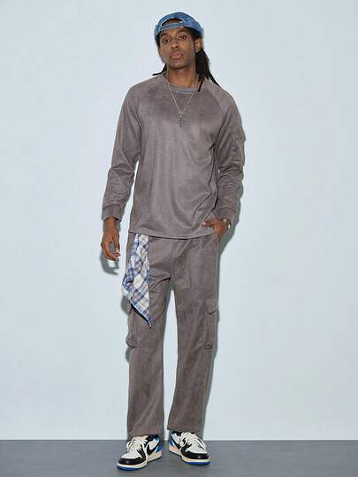 Modcrash Bộ đồ nỉ giả da lộn thời trang cổ điển dành cho nam