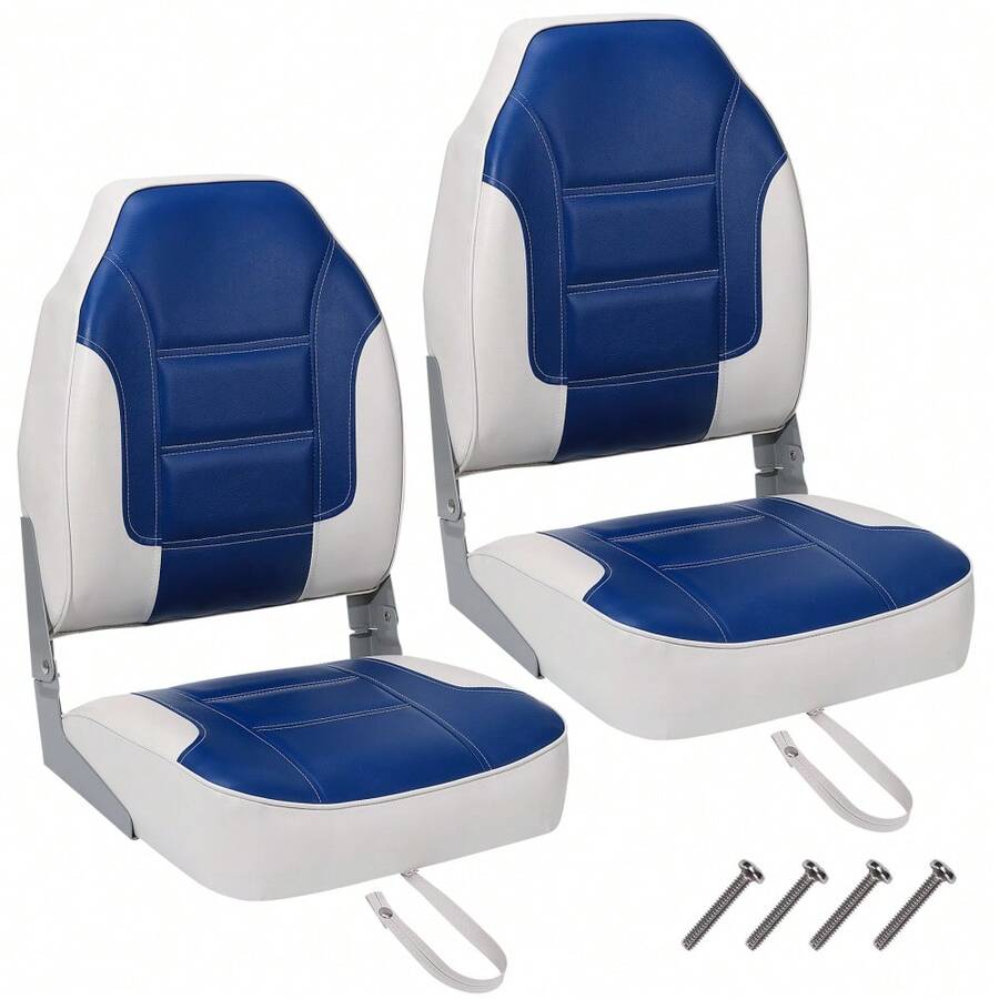 Cabin Seats - Royal Blue and White Patchwork - View 1