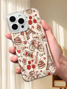 1PC Diseño romántico de estilo francés con dibujo a mano de la Torre Eiffel y bicicletas: Funda transparente tipo billetera, protección completa para la cámara, compatible con iPhone 17/16/15/14/13/12/11/Pro/ProMax, compatible con Galaxy A54/S24 Ultra/Plus, compatible con Moto/Galaxy/Redmi/Honor/OPPO, a prueba de golpes y almacenamiento, diseño minimalista - transparente - Ver 2