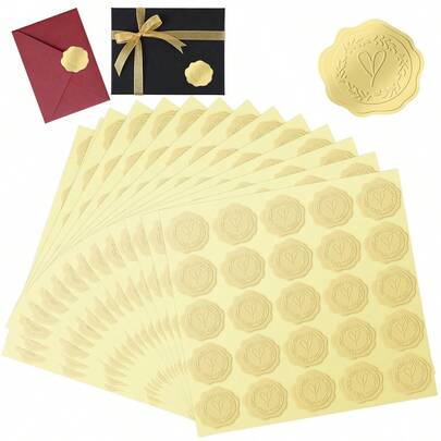 25/150/250 piezas Pegatinas doradas de papel de aluminio autoadhesivas Sello de sobre dorado para invitaciones de boda, tarjetas, fiesta de cumpleaños de novia