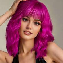 FULCRUM Parrucca corta a caschetto con onde e frangia per donne e ragazze, parrucca colorata per feste, cosplay e Ognissanti - Multicolore - Visualizzare 16