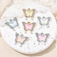 10个梦幻蝴蝶合金吊坠，时尚渐变蝴蝶水钻饰品挂件，可用于手链项链DIY，情侣礼物 - 蝴蝶吊墜 - 查看 5