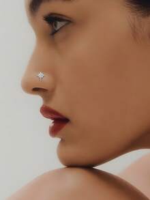 1件S925纯银时尚朋克风星星鼻钉，男女皆宜，女士身体穿刺饰品 - 單隻銀色 - 查看 2