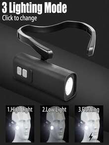 1000 lumens Lampe frontale à pince d'oreille à DEL avec capteur, phare frontal rechargeable haute luminosité étanche monté sur l'oreille, 3 modes d'éclairage, convient pour la pêche, la randonnée, la course, le cyclisme, la réparation, le camping, les activités extérieures et les urgences - noir - Voir 3