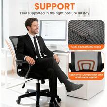 Office Desk Computer Chair Ergonomic Mesh Gaming Mid Back Seat With Comfy Lumbar Support Adjustable Height Swivel For Home Task (Black) - Mesh Black - View 4