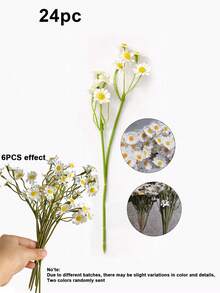 6/12/24支人造雏菊，洋甘菊向日葵婚礼花束INS装饰花，白色仿真雏菊，人造雏菊装饰，春季野花派对婚礼装饰，花瓶中心摆件，新娘捧花，DIY家居室内装饰，户外花园装饰，母亲节礼物，送给妈妈的生日礼物（不含花瓶） - 白色 - 查看 16