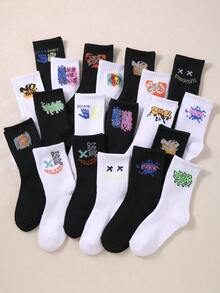 10/20 Pairs Of Unisex Y2K Streetwear Graffiti Print Mid-Calf Socks, Hip-Hop And Skateboarding Back-To-School Season Couple Socks For Daily Wear - Multicolor - View 1
