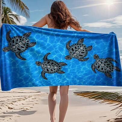 1pc Beach Towel, Colorful Sea Turtle Pattern, Lightweight Super Soft Microfiber, Sand-Proof And Quick-Dry, Multiple Styles And Sizes Available, Ideal For Travel, Summer Beach Fun, And Pool Side, Essential Camping Towel
