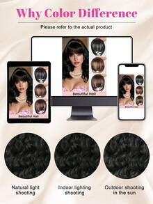 人造水钻发箍刘海接发假发，两侧较长，适合女性，自然黑色棕色刘海 - 彩色 - 查看 12