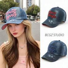 English Letter Denim Baseball Cap, Women's Summer Hat, Sun Protection, Fashion Outdoor Curved Brim Adjustable Snapback - Multicolor - View 5