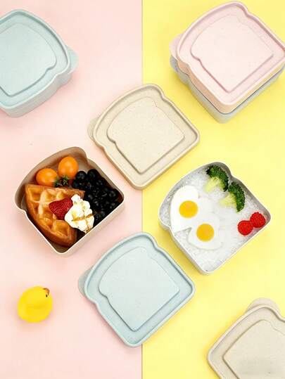 2个装三明治保鲜午餐盒，吐司造型食物储存盒，带盖，可重复使用 - 适用于野餐、露营、房车、办公室，可微波炉加热和洗碗机清洗，返校必备