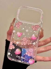 Polka Dot Strawberry Bear Compatible With IPhone 17 Pro Max Phone Case, Transparent Airbag Dual-Layer Protective Cover, Cartoon Niche Design For IPhone 16 Pro, 15, 14, 13 - Pink - View 7