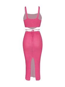 Women's Vacation Style Knit Camisole & Bodycon Skirt 2 Pieces Set - Deep Pink - View 6
