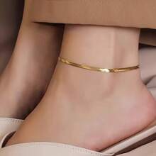 Snake Bone Wide Anklet For Women, Niche Design, Fashionable, Simple, Unique, Ins Minimalist Style Anklet Accessory - 金色 - 查看 10