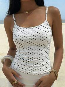 Áo hai dây in chấm bi trắng mùa hè Sunshine Girl, kiểu dáng gợi cảm và tươi mới, phù hợp cho cả mặc dạo phố và ở nhà. - trắng - Xem 7