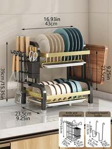 Dish Rack, 2 Tier Dish Drying Rack Dish Drainers For Kitchen Counter Storage Cutlery Holder Home Carbon Steel For Dishes,Cups,BowlsSpace-Saving Design Suitable For Women In Apartments - 查看 3