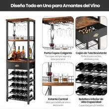 Genérico Estante para Vino de 8 Niveles con Soporte para Copas y Cajón de Tela Porta Botellas de Vino para 30 Botellas Mueble Organizador de Bar para Cocina Sala y Comedor - Marrn - Ver 4