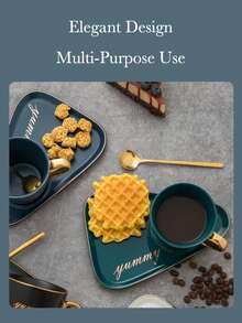 Ceramic Coffee Mug & Tea Cup Set, Gilded Asymmetrical Shape, Personalized For Home, Office, Couples Gift, Birthday Gift - Dark Green - View 8