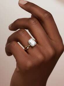 女士结婚戒指，分叉式设计，2克925纯银，镶嵌2克拉莫桑石，波西米亚宫廷风格，奢华订婚/结婚/周年纪念/情人节礼物，附赠莫桑石证书和精美礼盒 - 2ct 莫桑鑽 - 查看 7